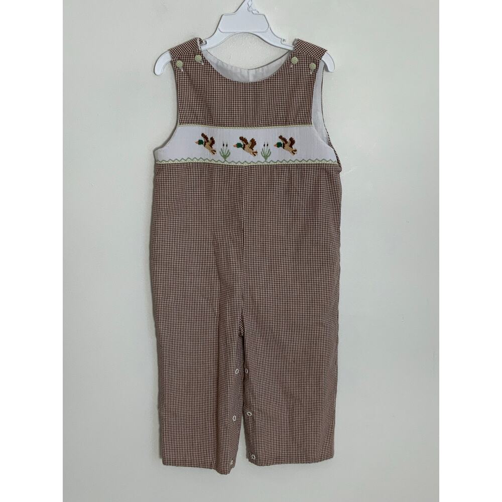Stellybelly Smocked Mallard Duck Gingham Longalls size 3T